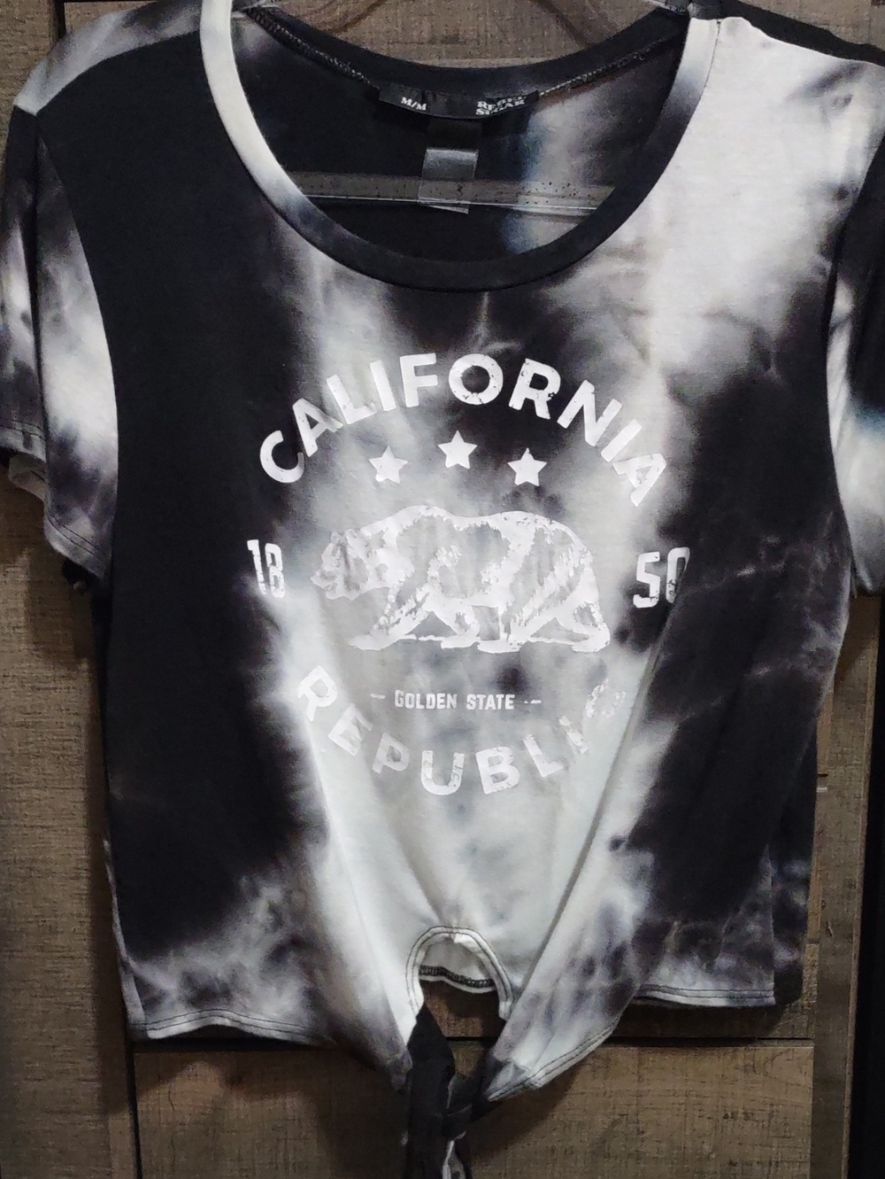 Rebel Sugar Black & White Tie-Dye Knot Front Crop Tee